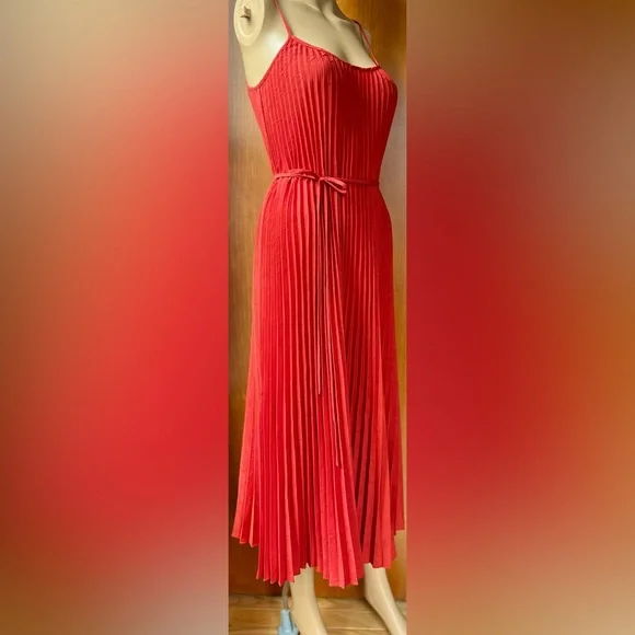 VINCE Crinkled Plissé-crepe Midi Dress In Papaya Women's Size Small - Picture 3 of 12